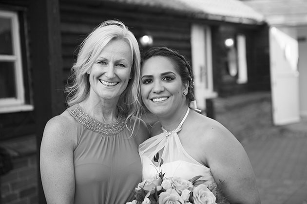 Bride and friend with heads together