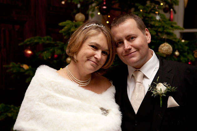 bride and groom christmas wedding hylands house essex