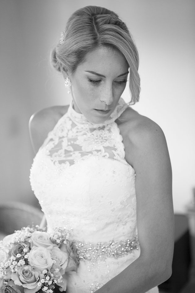 portrait of bride looking down to the side