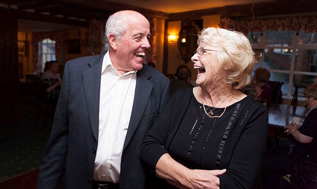 Couple looking at each other and laughing at The Blue Boar Maldon Essex