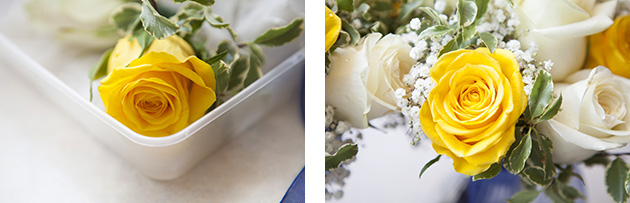 Close-up of yellow wedding flowers